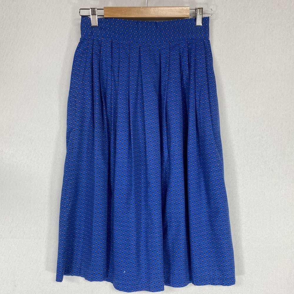 VTG Skirt Women’s M Pleated 1970s Blue Floral Cottagecore Prairie w Pockets Twee